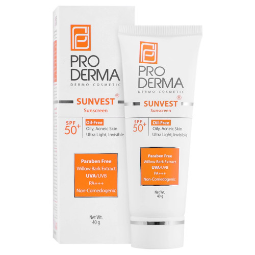 ضد آفتاب فاقد چربی پوست چرب SPF50 سان وست بی رنگ پرودرما 40گرم