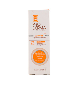 کرم ضد آفتاب و روشن کننده لک پوست بی رنگ SPF50 حجم 40 میلی لیتر پرودرما