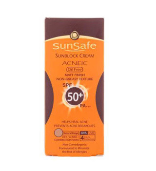 ضد آفتاب رنگی بژ روشن آنتی آکنه با spf50 سان سیف مناسب پوست چرب و مستعد آکنه 50 میل
