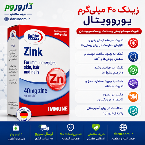 کپسول زینک 40 یوروویتال 60 عددی
