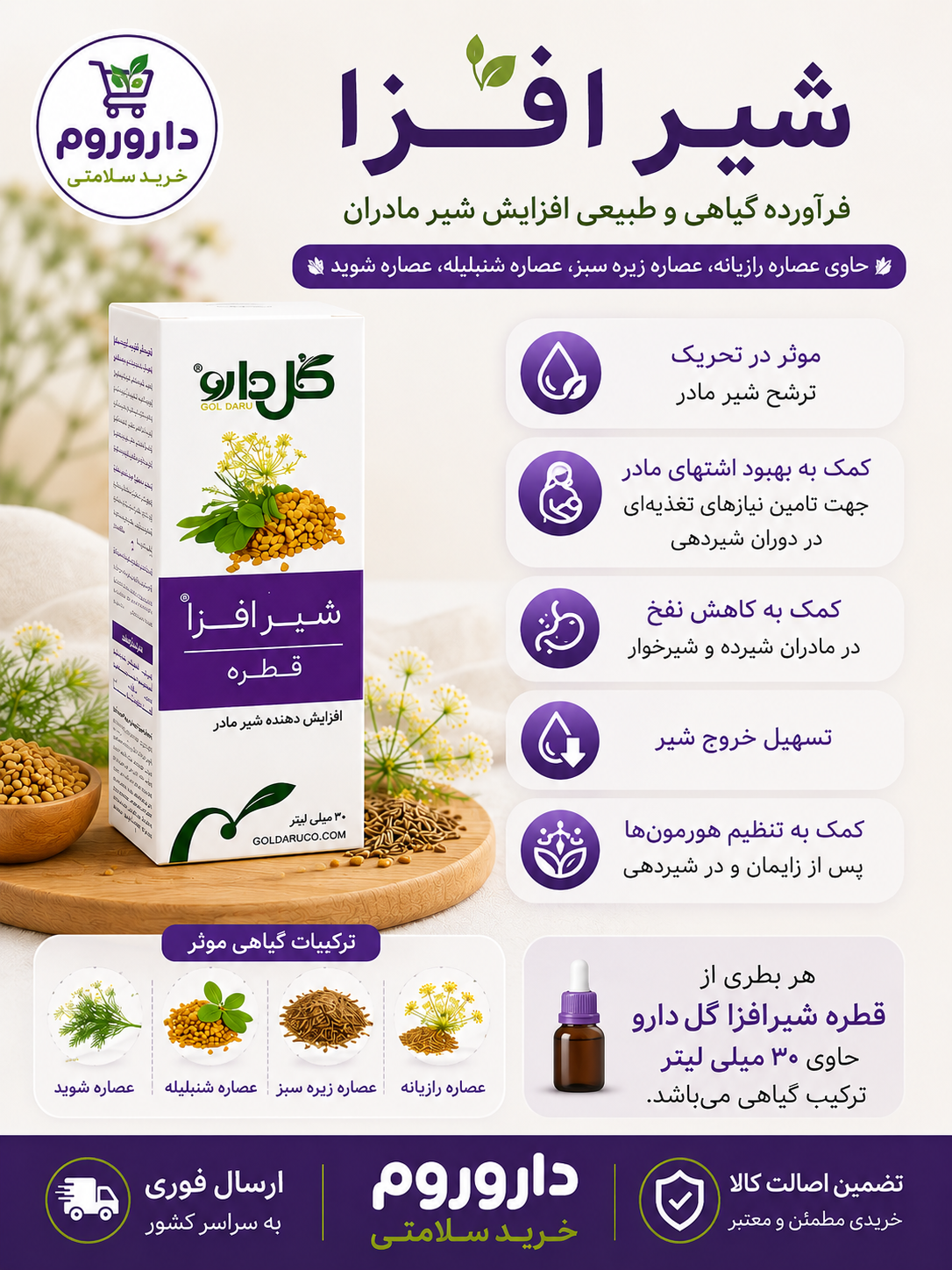 قطره گیاهی شیرافزا گل دارو 30 میلی لیتر