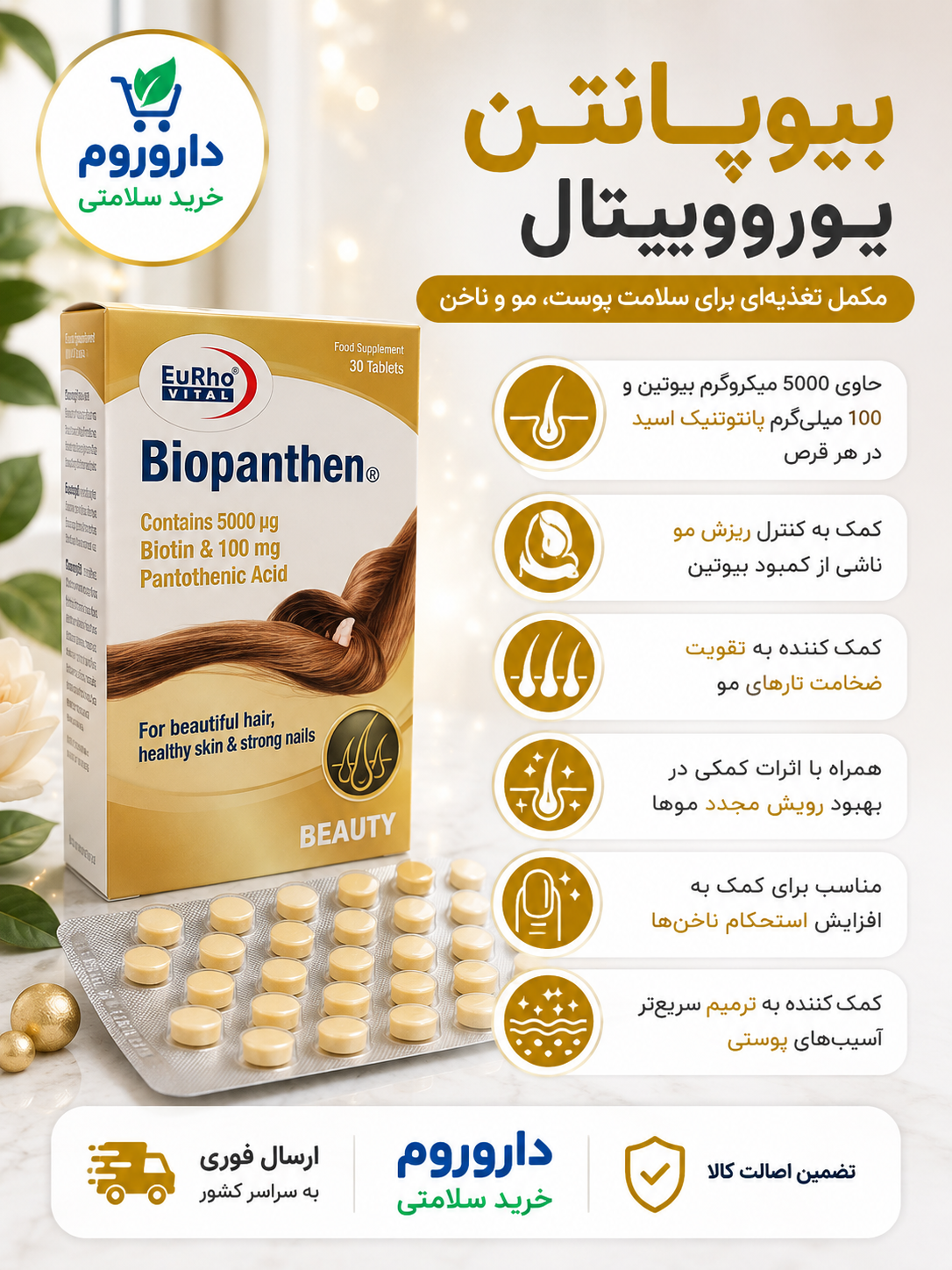 قرص بیوپانتن Biopanthene یوروویتال بسته 60 عددی