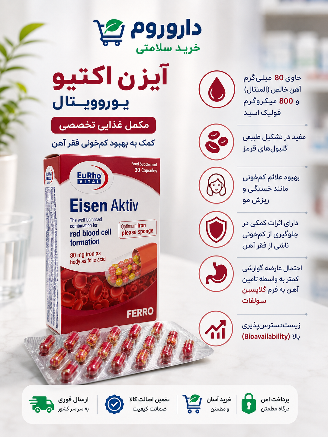 کپسول آیزن اکتیو یوروویتال 30 عدد