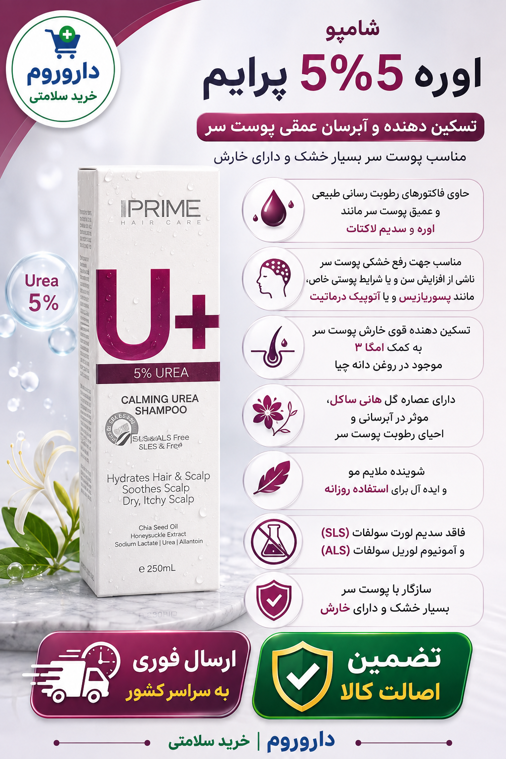 شامپو اوره 5% پرایم 250 میل