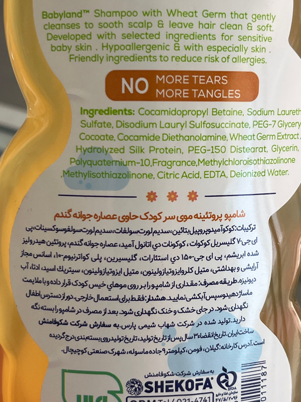 شامپو پروتئینه موی سر کودک بیبیلند 500 میل | حاوی عصاره جوانه گندم