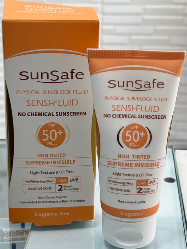 فلوئید ضدآفتاب فیزیکال سان سیف SPF 50 بدون رنگ | پوست حساس