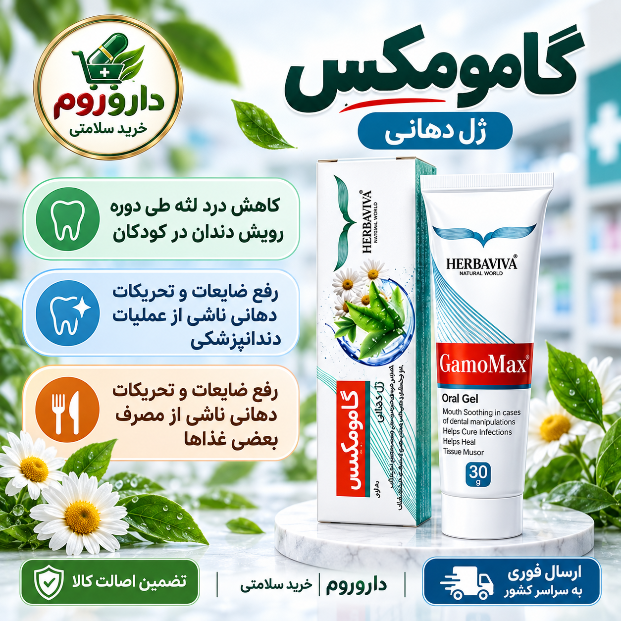ژل دهانی گامومکس هرباویوا 30 گرم | تسکین‌دهنده درد و تحریکات دهانی
