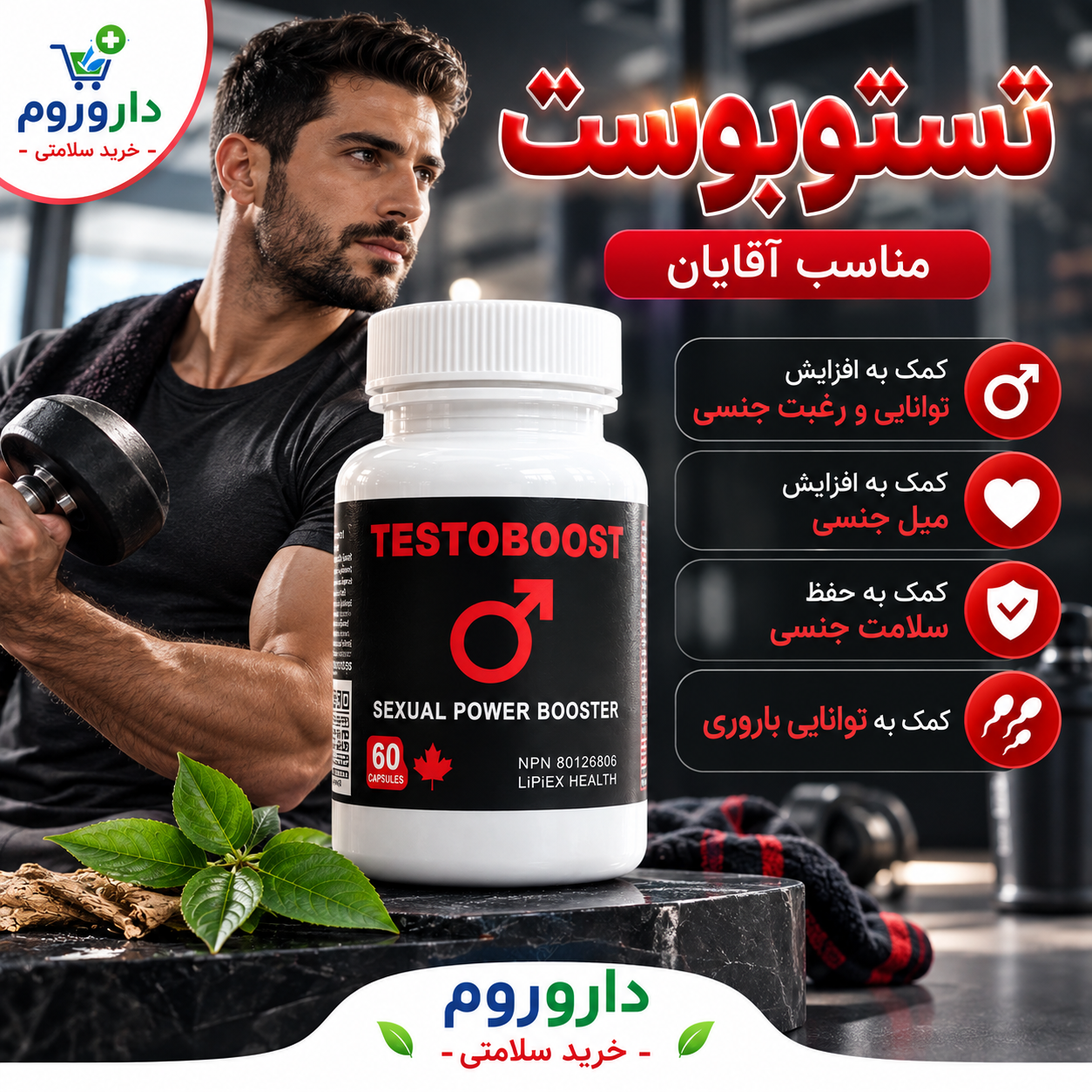 کپسول تستوبوست آقایان 60 عددی | کمک به افزایش میل و توانایی جنسی