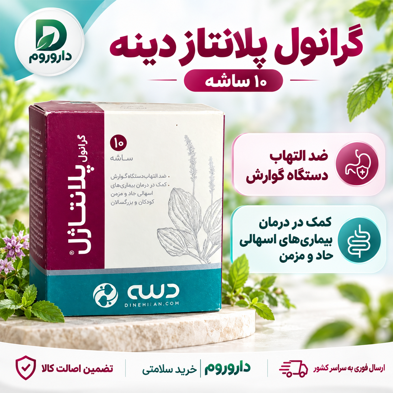 گرانول پلانتاز دینه ۱۰ ساشه | کمک به درمان بیماری‌های اسهالی حاد و مزمن