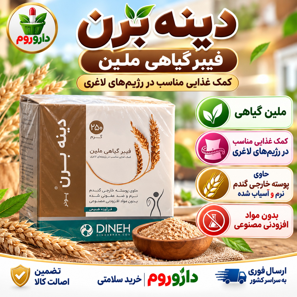 پودر گیاهی ملین دینه برن | کمک غذایی مناسب در رژیم‌های لاغری | ۲۵۰ گرم